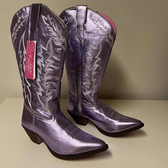 Metallic Purple Cowboy Boots with Embroidered Design - Picture 1 of 9